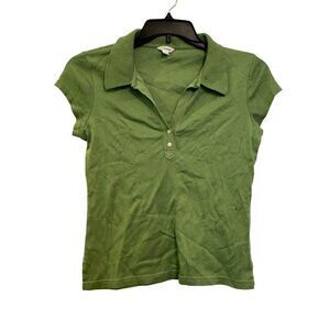 Calvin Klein Womens Green Short-Sleeve Polo Shirt M 100% Cotton